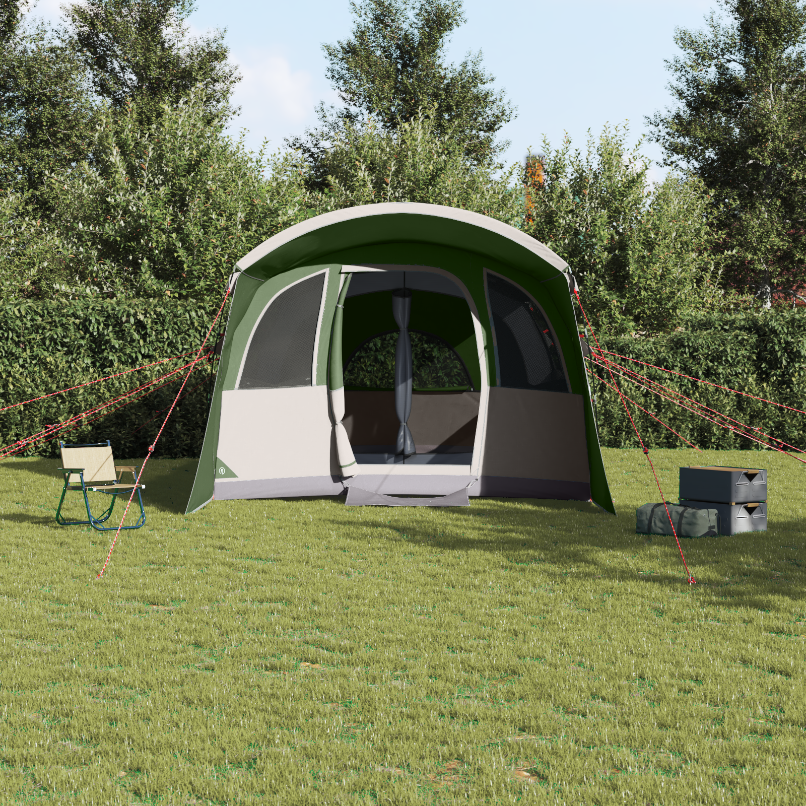 Tenda Familiare  con Finestre Tunnel Verde per 8 Persone Impermeabile