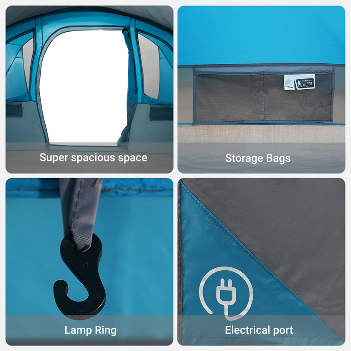 Tenda Familiare  con Finestre Tunnel Blu per 8 Persone Impermeabile