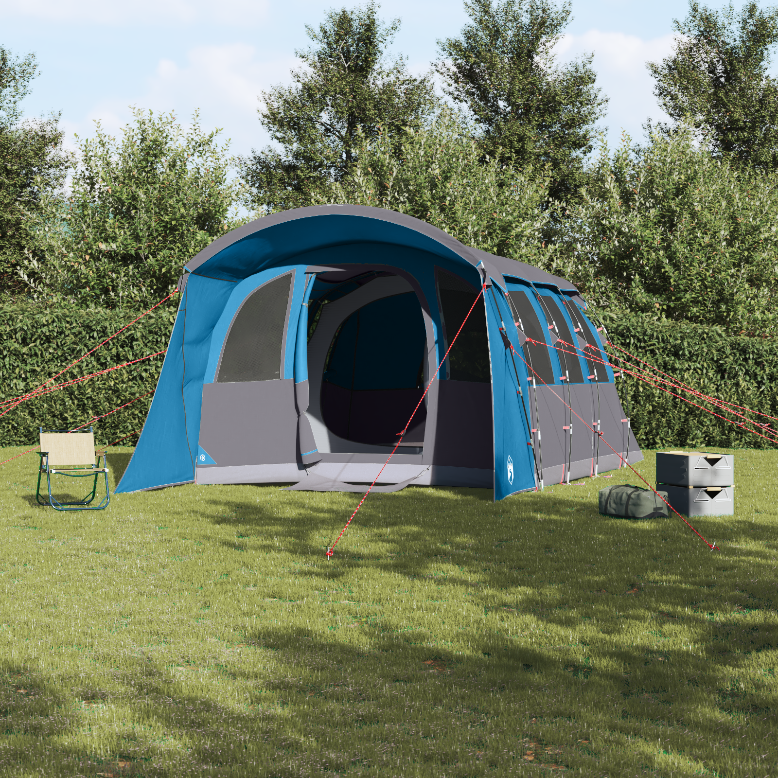 Tenda Familiare  con Finestre Tunnel Blu per 8 Persone Impermeabile