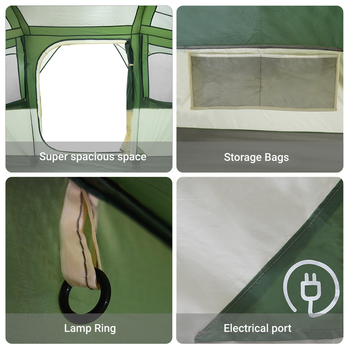 Tenda Familiare  con Finestre a Cupola Verde per 10 Persone Impermeabile