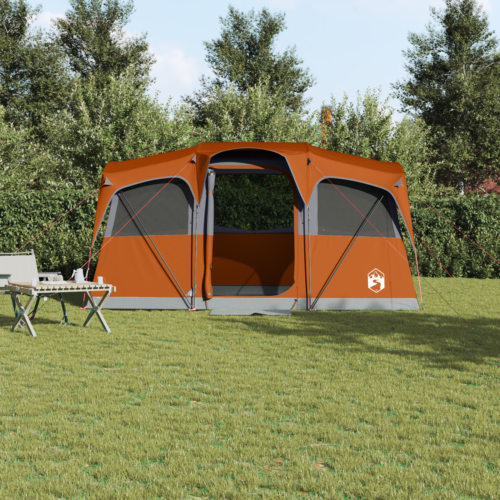 Tenda Familiare con Finestre Dome Grigia e Arancione Impermeabile per 10 Persone