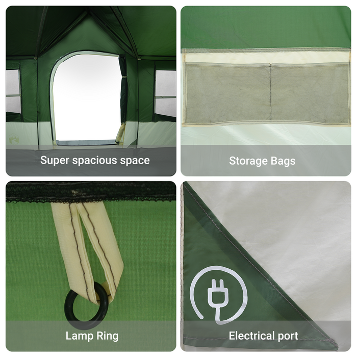 Tenda da Campeggio con Finestre Verde 12-Persone Impermeabile