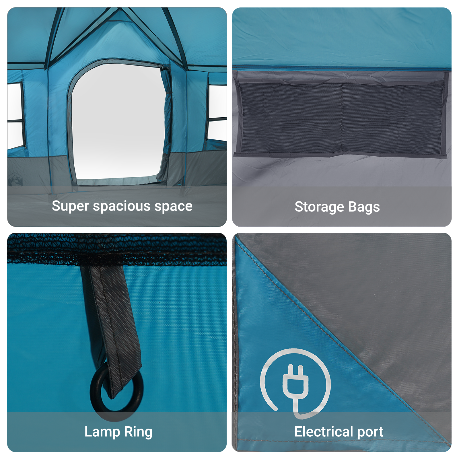 Tenda da campeggio con finestre blu per 12 persone impermeabile