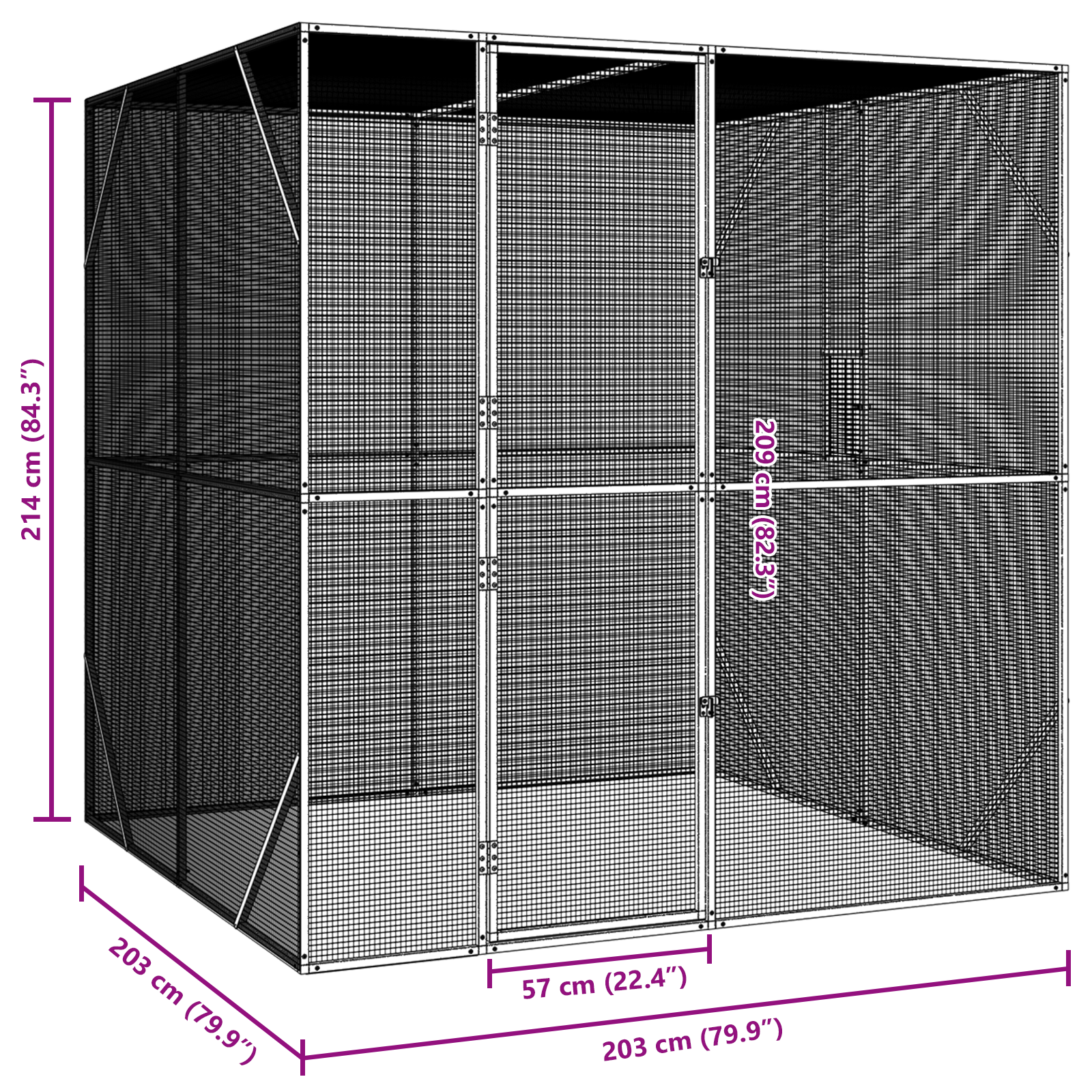 Voliera per Uccelli Antracite 209x202x214 cm Acciaio