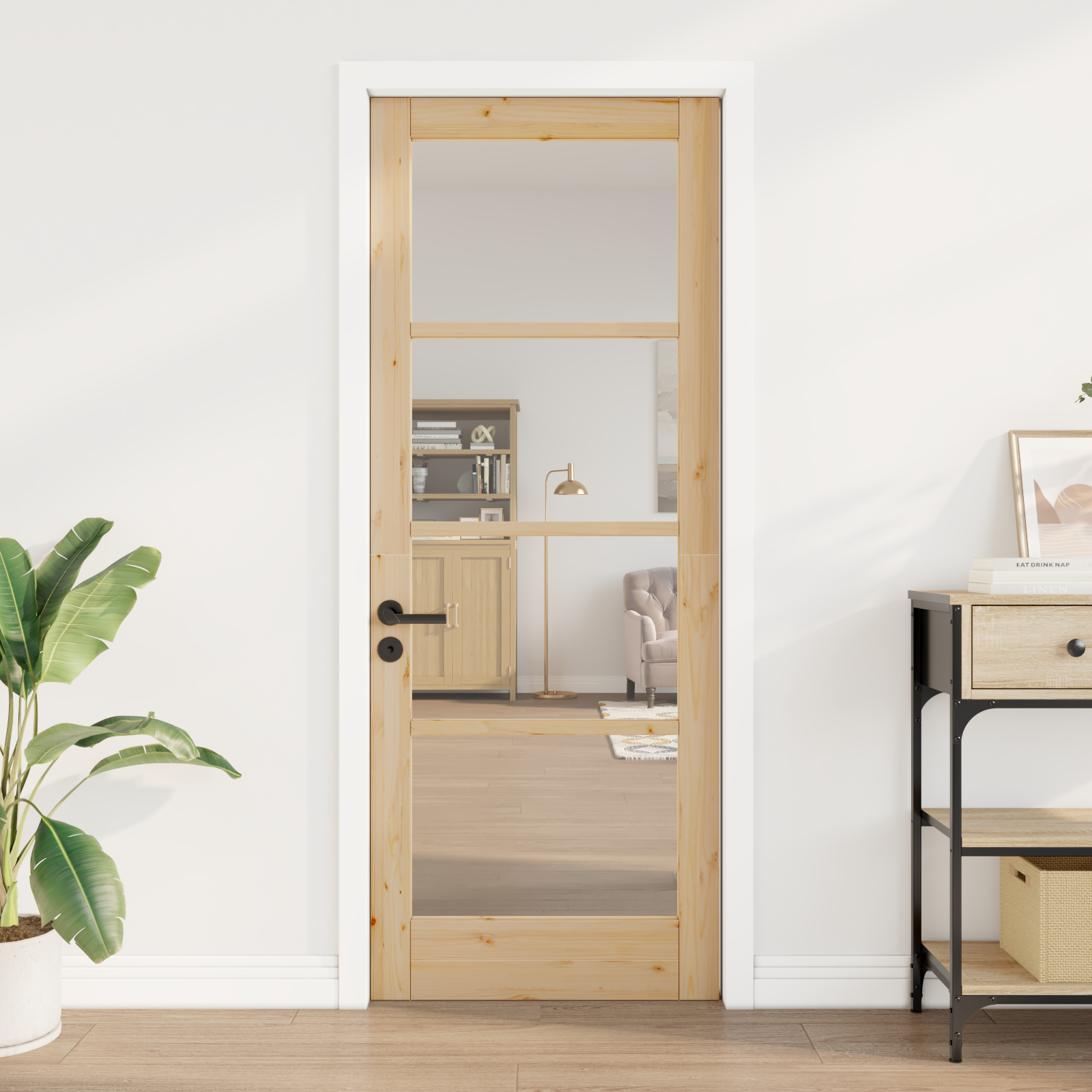 porta interna con vetro "ORKDAL" 78x202x4 cm in legno massello di pino