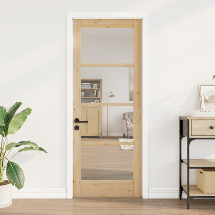 porta interna con vetro "ORKDAL" 78x202x4 cm in legno massello di pino