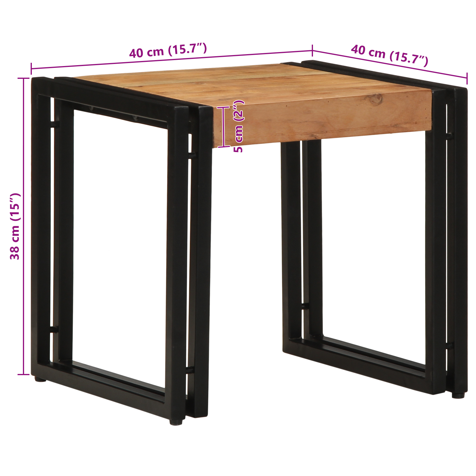Tavolino da caffè  40x50x38 cm in legno massello di acacia