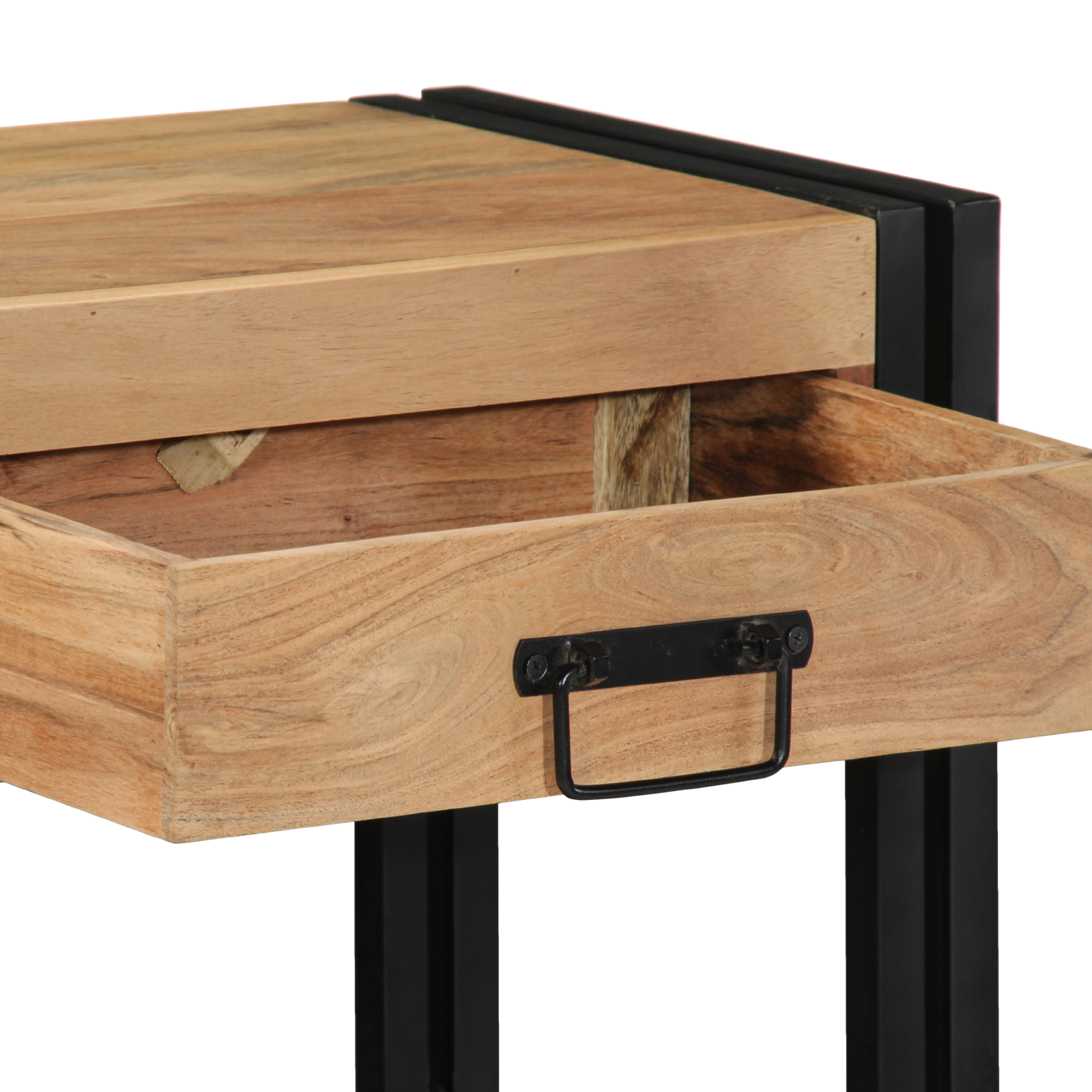 vitaXL Tavolino Consolle Nero 90x33x75 cm Legno massello di acacia e Metallo