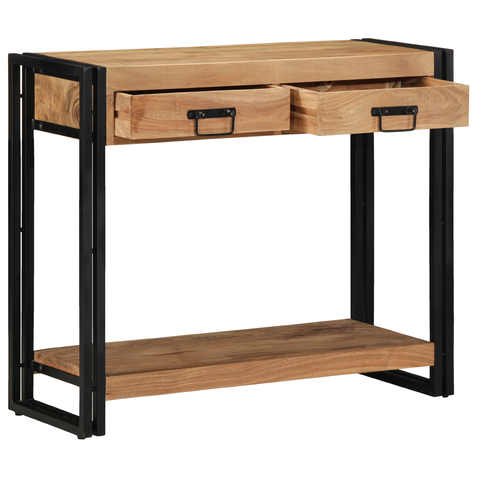 vitaXL Tavolino Consolle Nero 90x33x75 cm Legno massello di acacia e Metallo