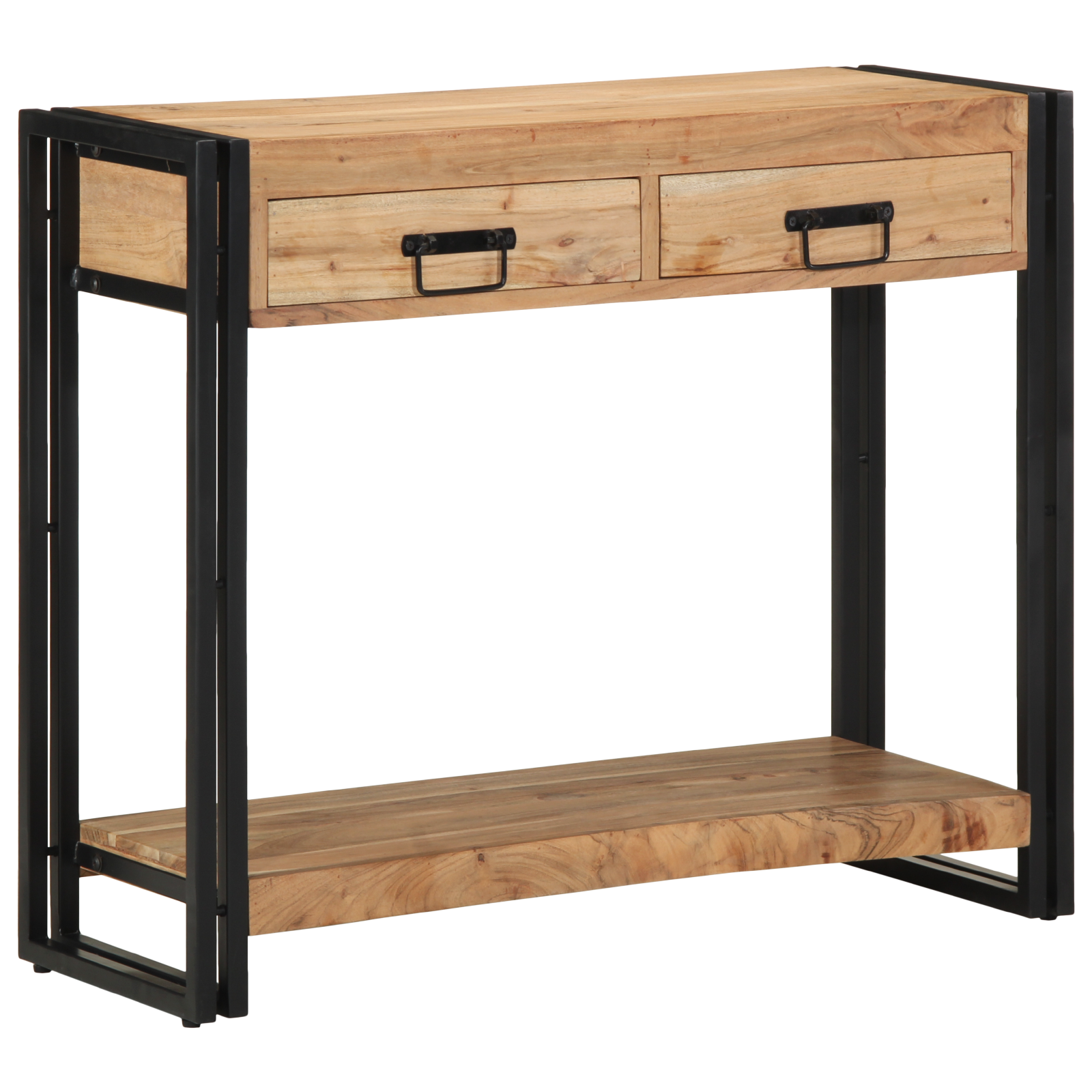 vitaXL Tavolino Consolle Nero 90x33x75 cm Legno massello di acacia e Metallo