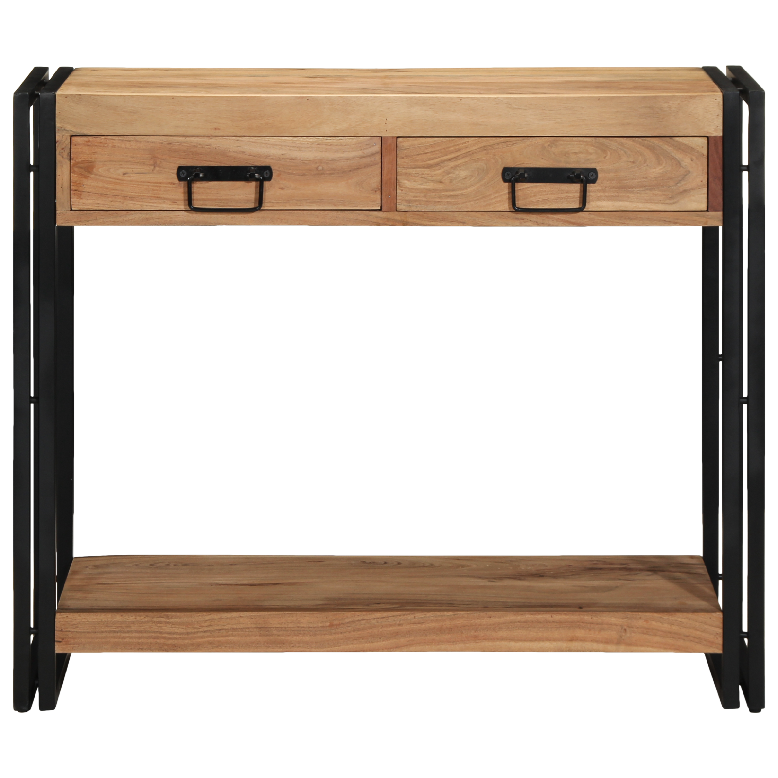 vitaXL Tavolino Consolle Nero 90x33x75 cm Legno massello di acacia e Metallo