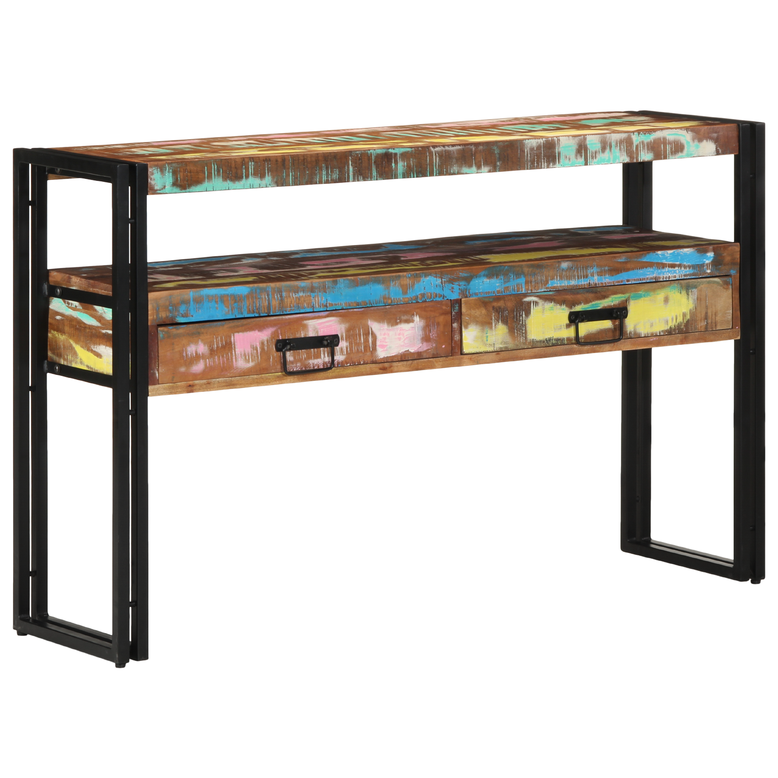 Tavolini Multicolore 120x33x75 cm in Legno Massello di Recupero e Metallo