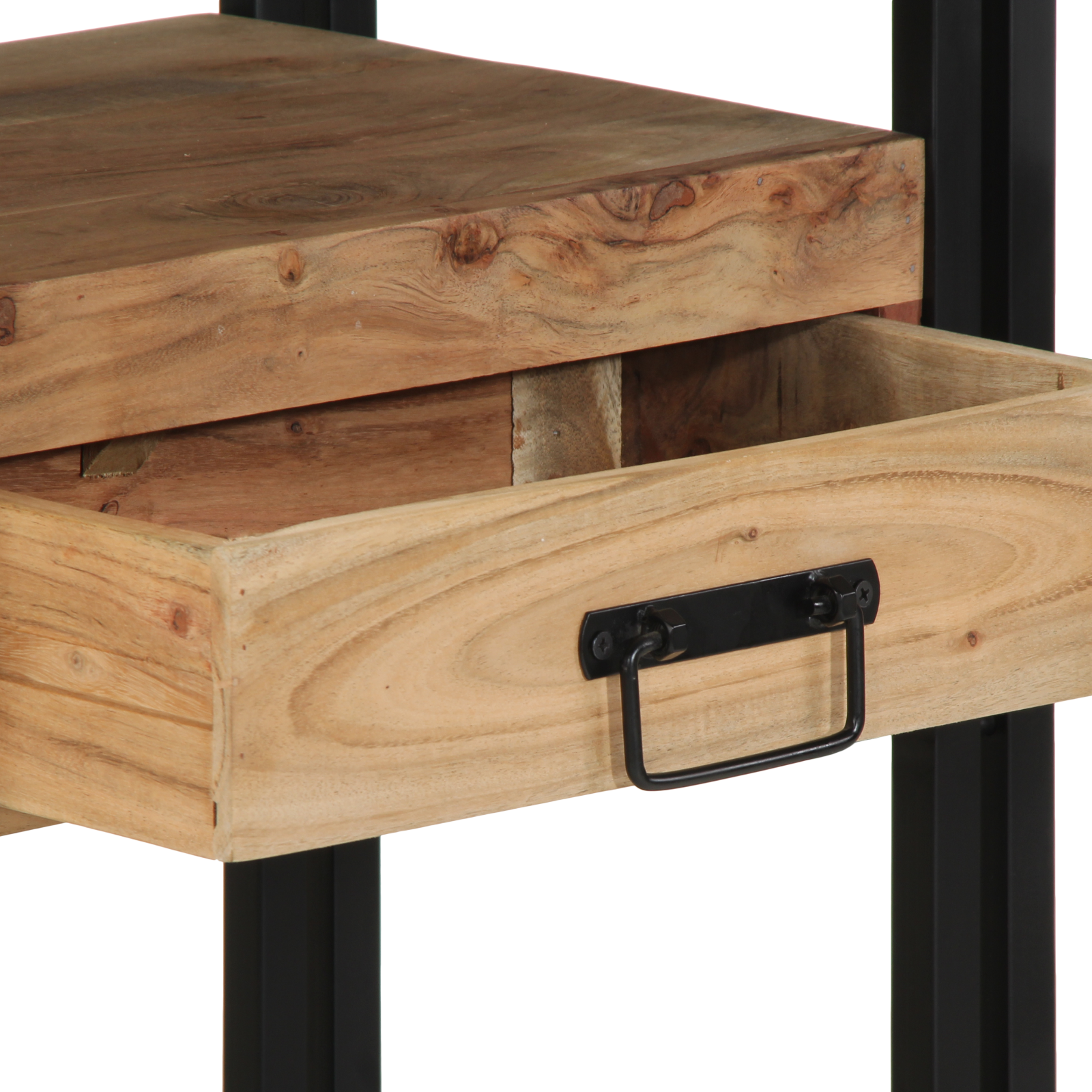 Tavolo Consolle Nero 90x33x75 cm Legno Massello di Acacia e Metallo