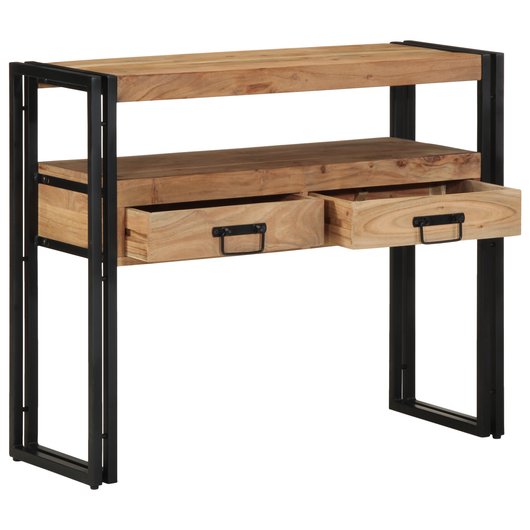 Tavolo Consolle Nero 90x33x75 cm Legno Massello di Acacia e Metallo