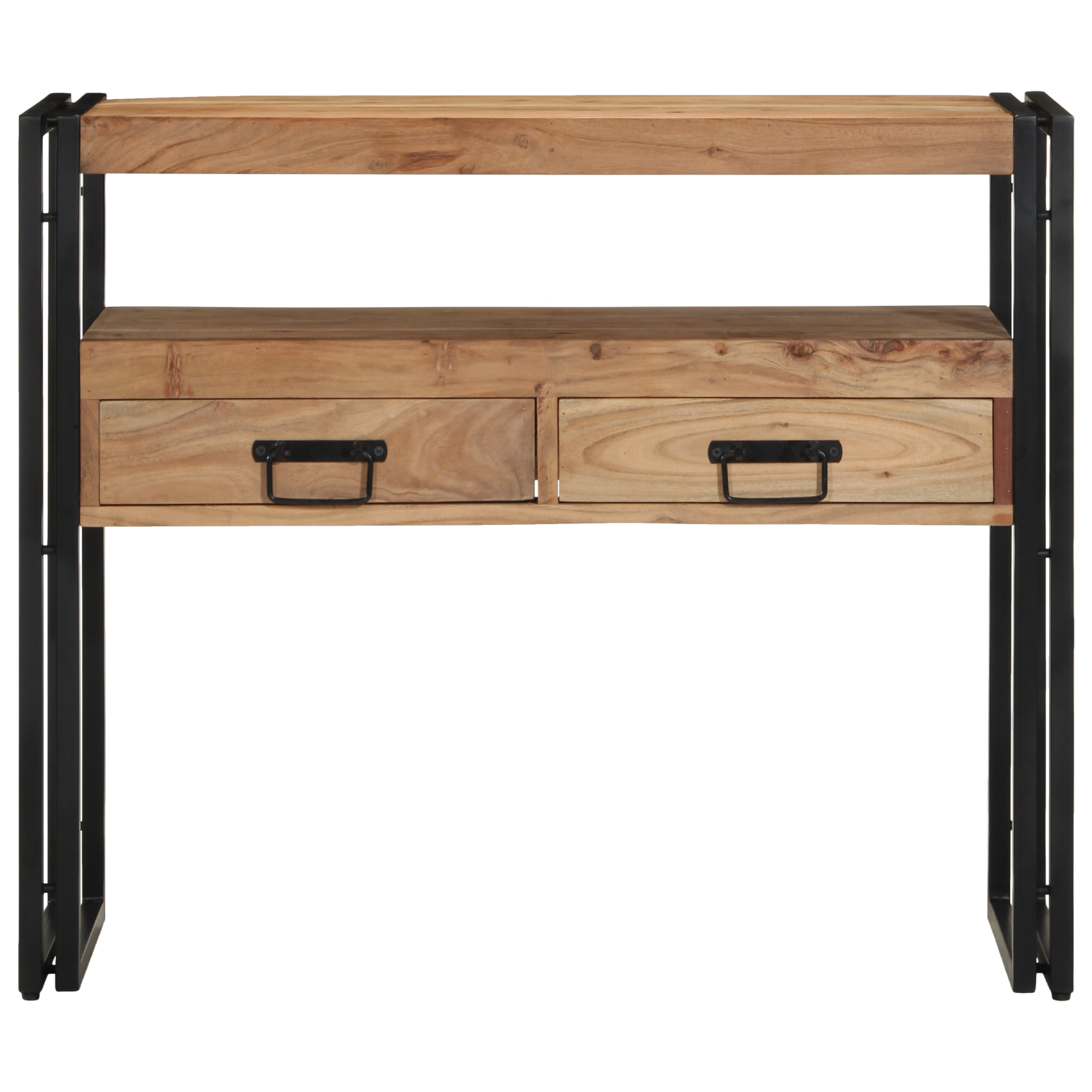 Tavolo Consolle Nero 90x33x75 cm Legno Massello di Acacia e Metallo