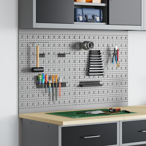Pannelli pegboard  2 pezzi con 8 accessori Grigio 50x60 cm Acciaio