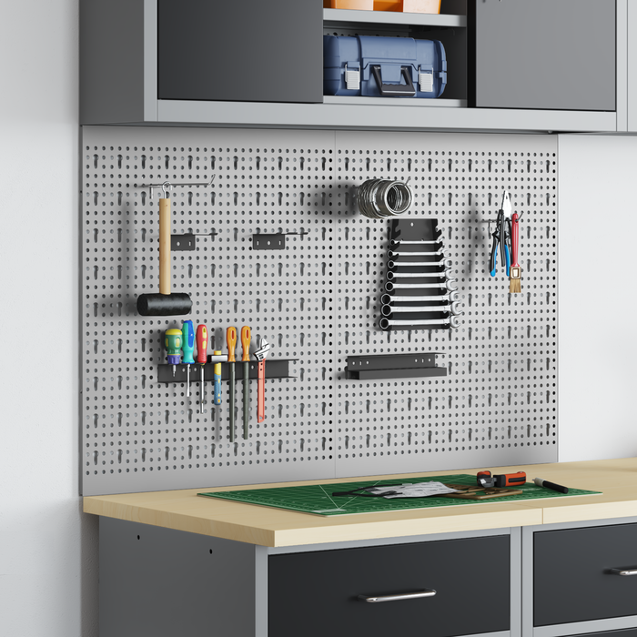 Pannelli pegboard  2 pezzi con 8 accessori Grigio 50x60 cm Acciaio