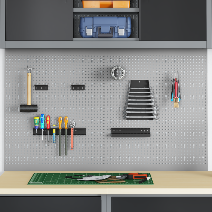 Pannelli pegboard  2 pezzi con 8 accessori Grigio 50x60 cm Acciaio