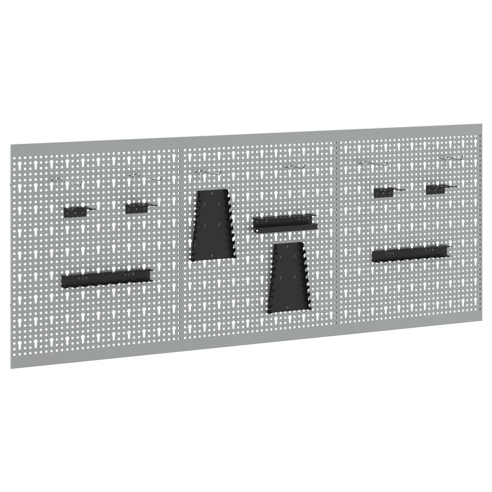 Pegboard - 3 Pezzi con 15 Accessori, Grigio, 50x60 cm, Acciaio