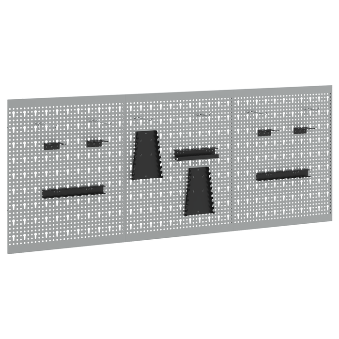 Pegboard - 3 Pezzi con 15 Accessori, Grigio, 50x60 cm, Acciaio