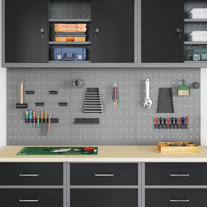 Pegboard - 3 Pezzi con 15 Accessori, Grigio, 50x60 cm, Acciaio