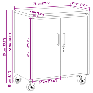 Armadio Portattrezzi  con Ruote e Chiusura Nero 75x45x85 cm Acciaio