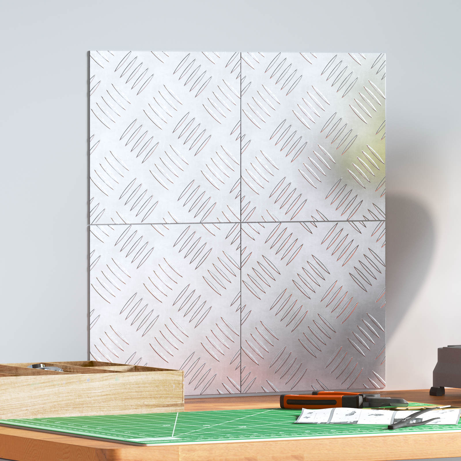 Piastre di Alluminio a Scacchi 4 pz Antiscivolo 20x20 cm