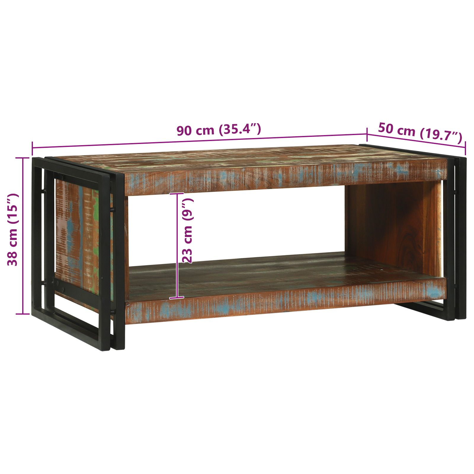 Tavolino da caffè 90x50x38 cm Legno Massello Recuperato