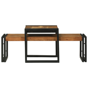 Set di 2 Tavolini da Caffè in Legno Massello di Acacia