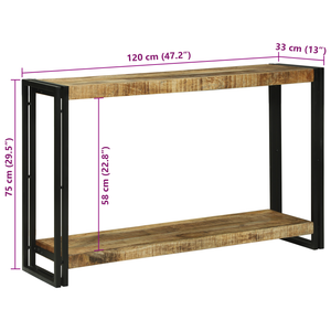 Tavolo Consolle 120x33x75 cm Legno Massello Grezzo di Mango