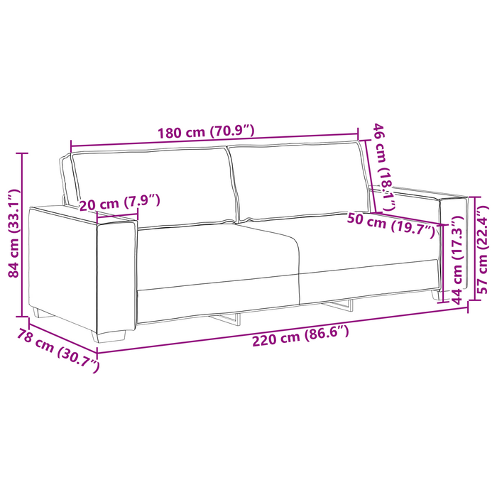 Divano a 3 posti verde scuro 180 cm in tessuto