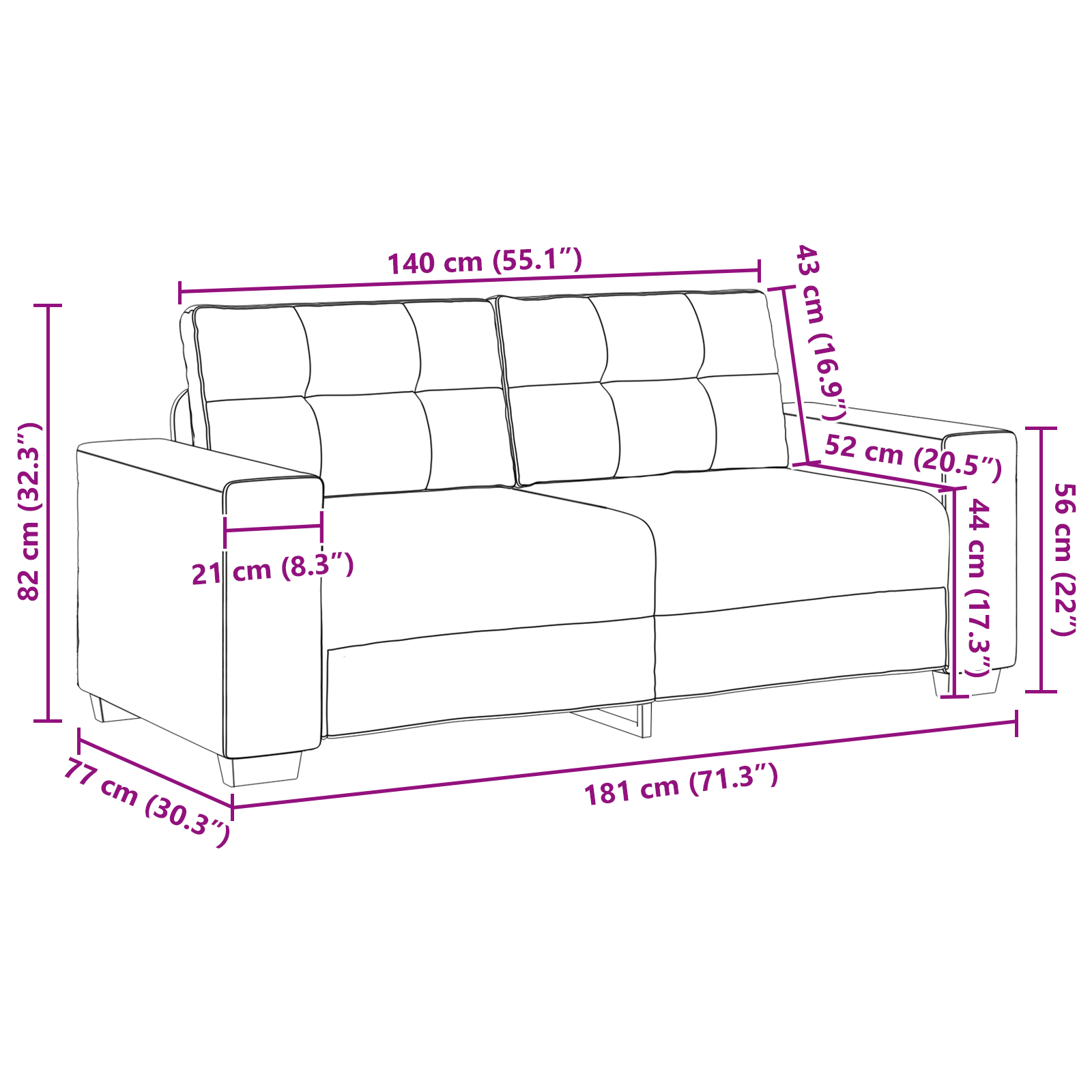 Divano Loveseat  Marrone 140 cm in Pelle Sintetica