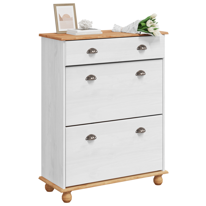 Armadio per scarpe ASKIM Bianco 85x35x108 cm in legno massello di pino