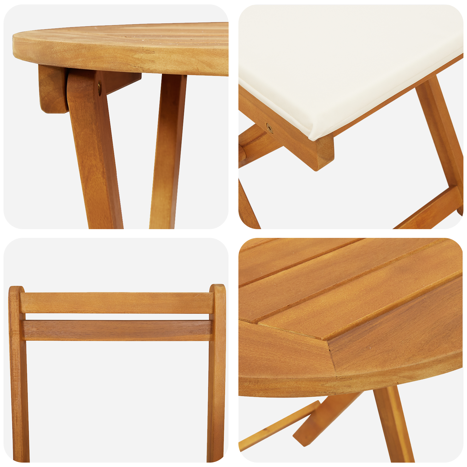 Set Bistro Pieghevole da 3 Pezzi con Cuscini in Legno Massello di Acacia