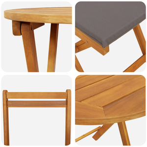Set Bistro Pieghevole da 3 Pezzi con Cuscini in Legno Massello Acacia