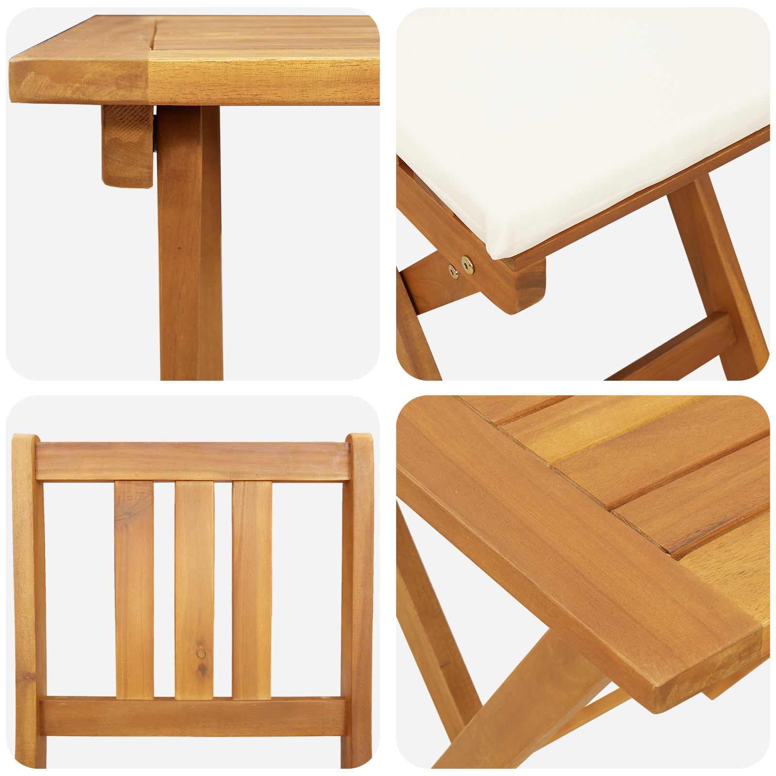 Set Bistro Pieghevole 3 Pezzi con Cuscini in Legno Massello di Acacia