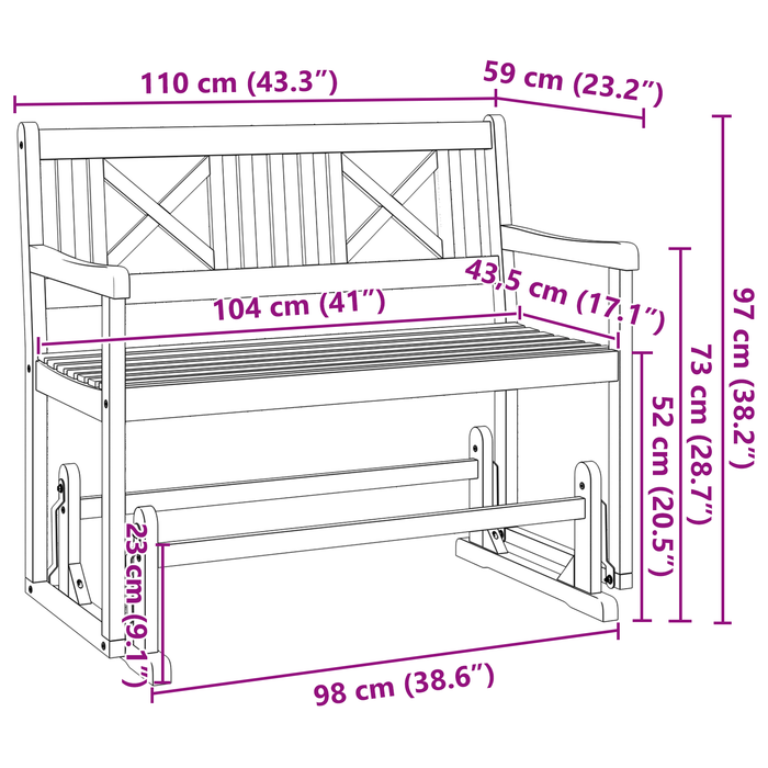 Panchina Oscillante da Giardino 110x59x97 cm Legno Massello Acacia