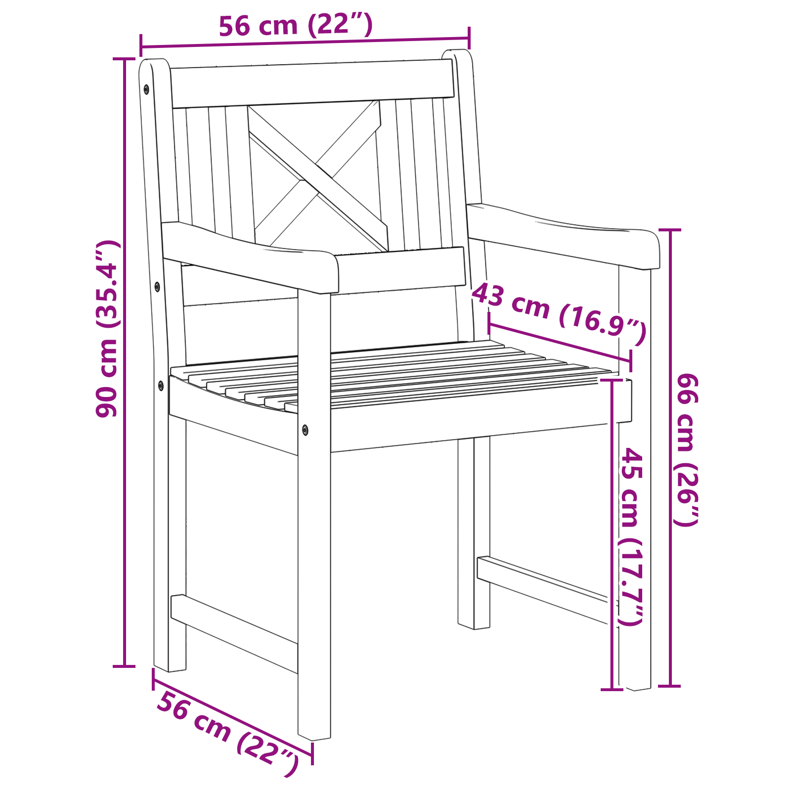 Sedie da giardino 2 pcs 56x56x90 cm Legno massello di acacia
