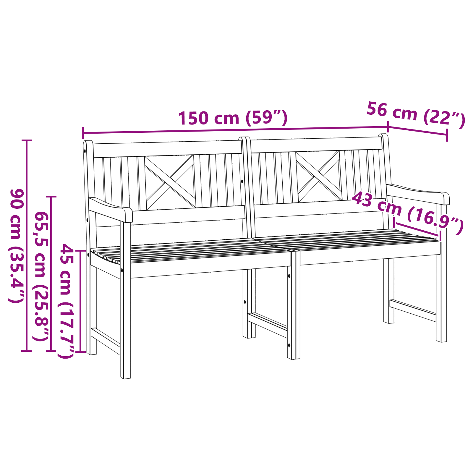 Panchina da Giardino 150x56x90 cm Legno Massello di Acacia