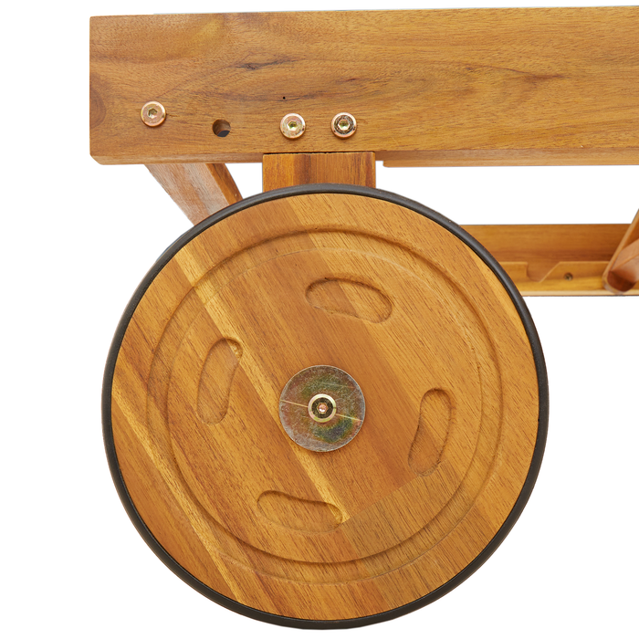 Lettino prendisole con ruote e cuscino grigio scuro in legno massello