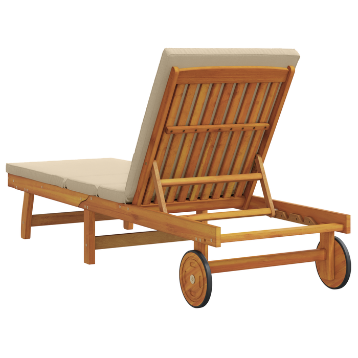 Lettino prendisole  con ruote e cuscino beige in legno massello