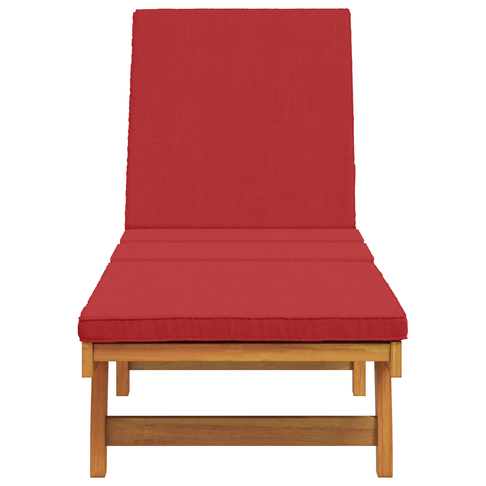 Lettino Prendisole con Ruote e Cuscino Rosso in Legno Massello di