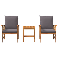 Set da giardino in 3 pezzi con cuscini in legno massello di acacia