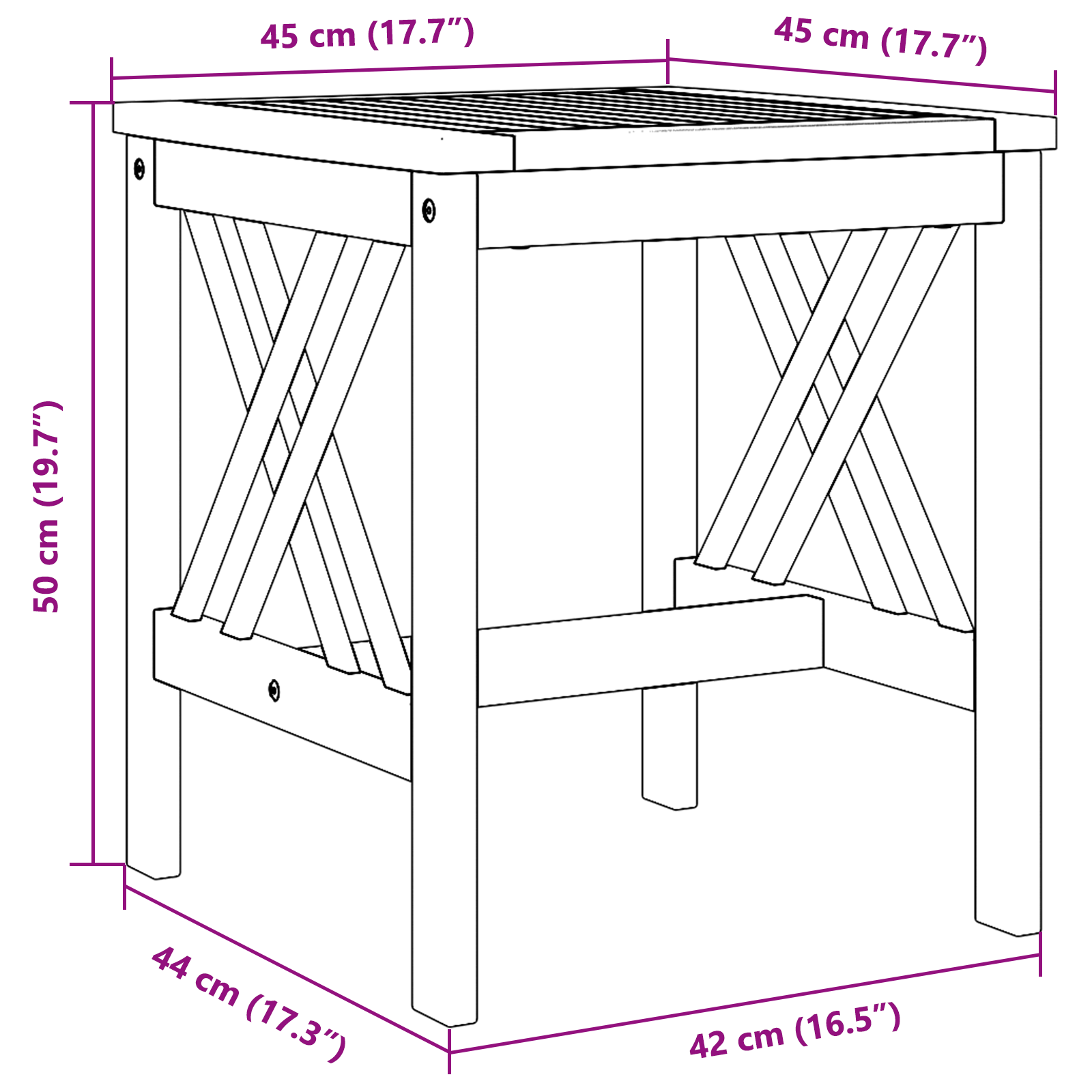 Tavolo laterale da giardino  Marrone 45x45x50 cm in legno massello di acacia