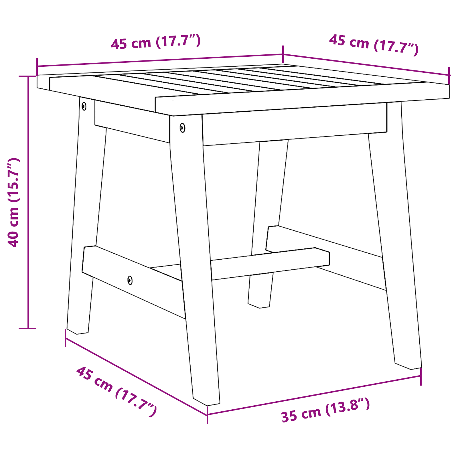 Tavolino  45x45x40 cm in legno massello di acacia