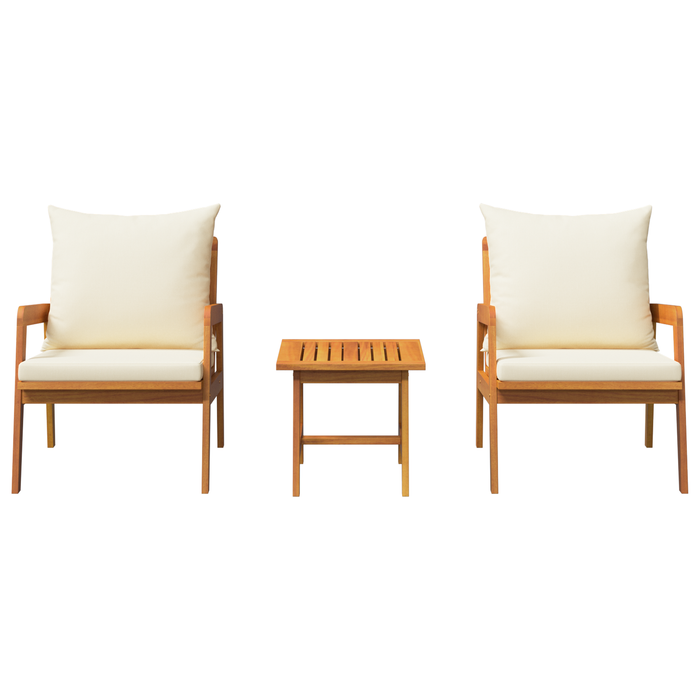 Set Bistro 3 Pezzi con Cuscini in Legno Massello di Acacia