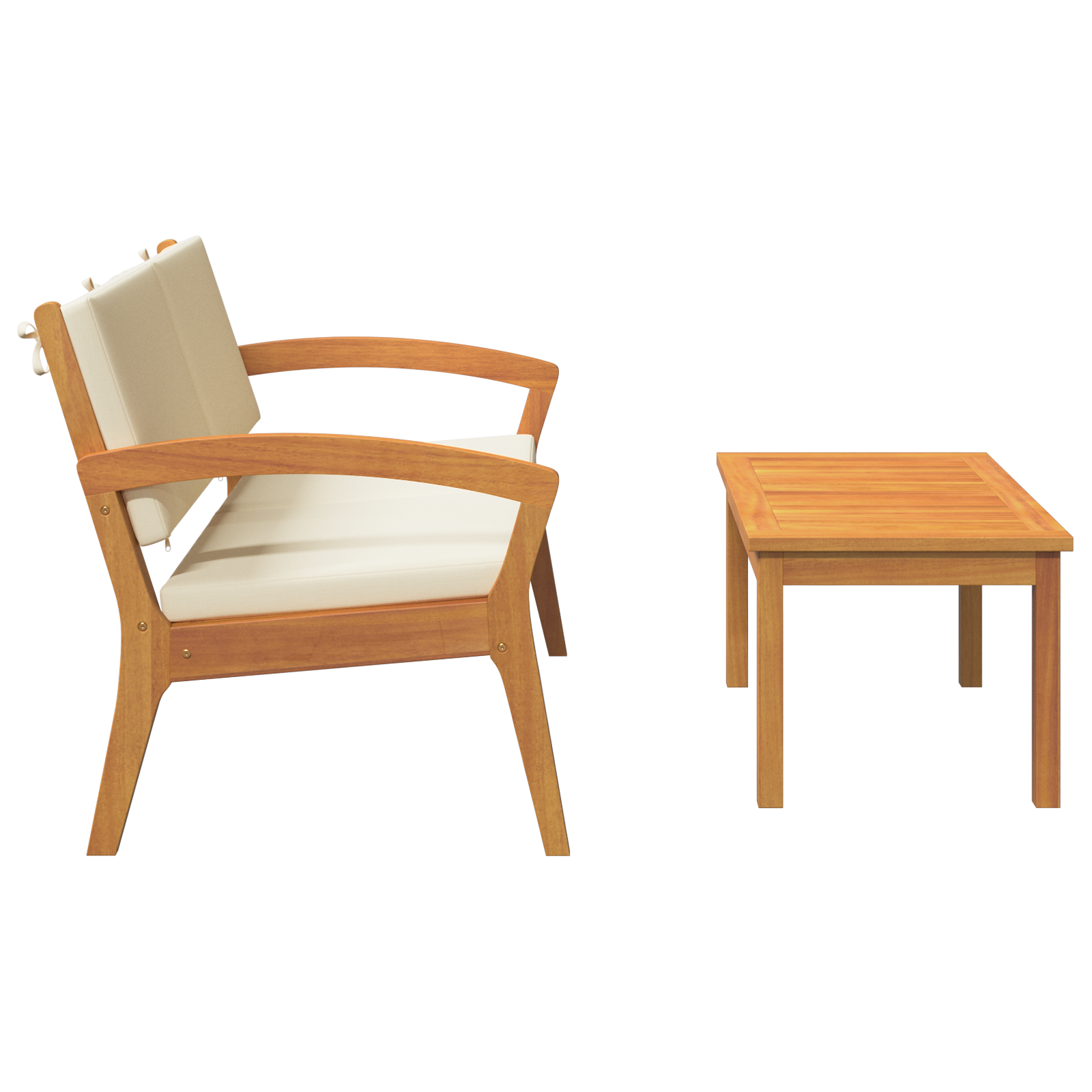 Set Bistro 2 Pezzi con Cuscini in Legno Massello di Acacia