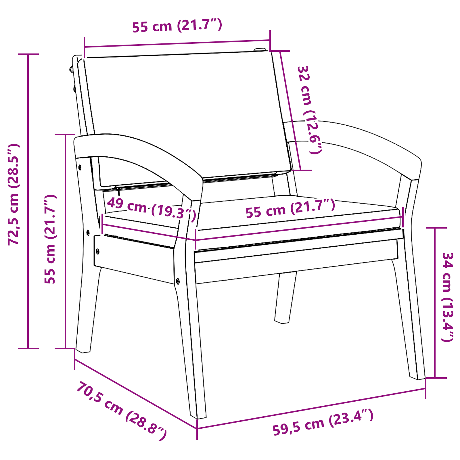 Sedia da giardino  2 pcs 59,5x70,5x72,5 cm Legno massello di acacia