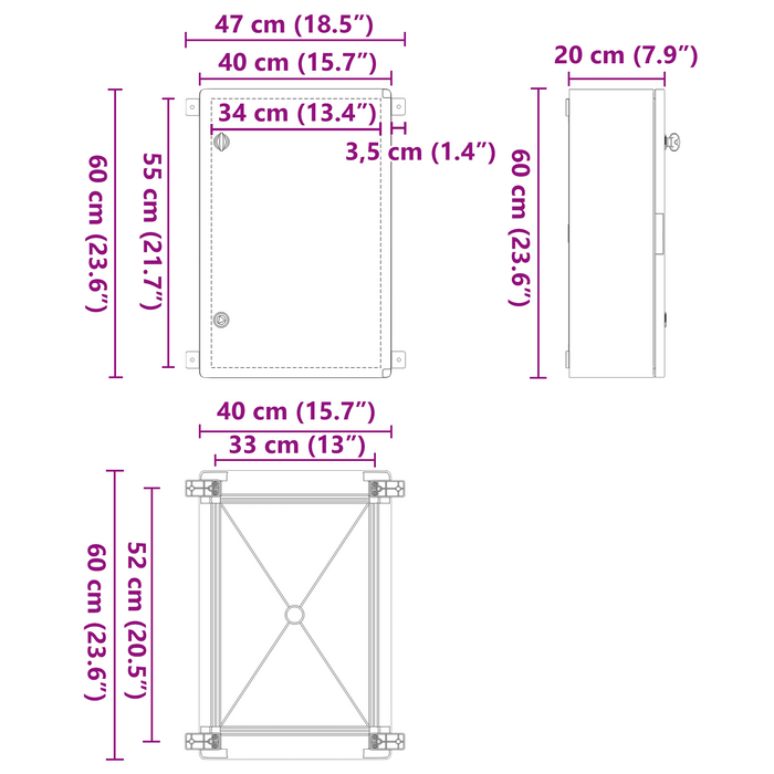 Armadio di controllo IP65 Impermeabile Grigio 40x20x60 cm Plastica ABS