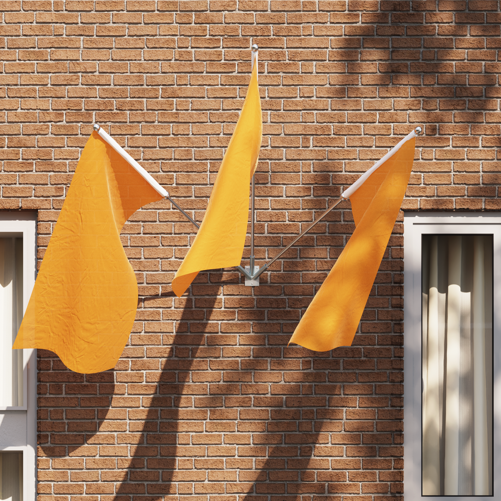 Supporto per Bandiera  per 3 Bandierine da Montare a Muro in Acciaio Argento